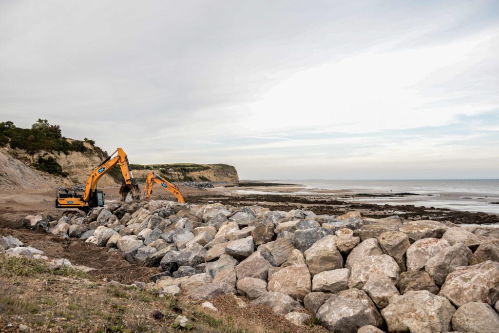 New rock revetment at Fairlight Cove